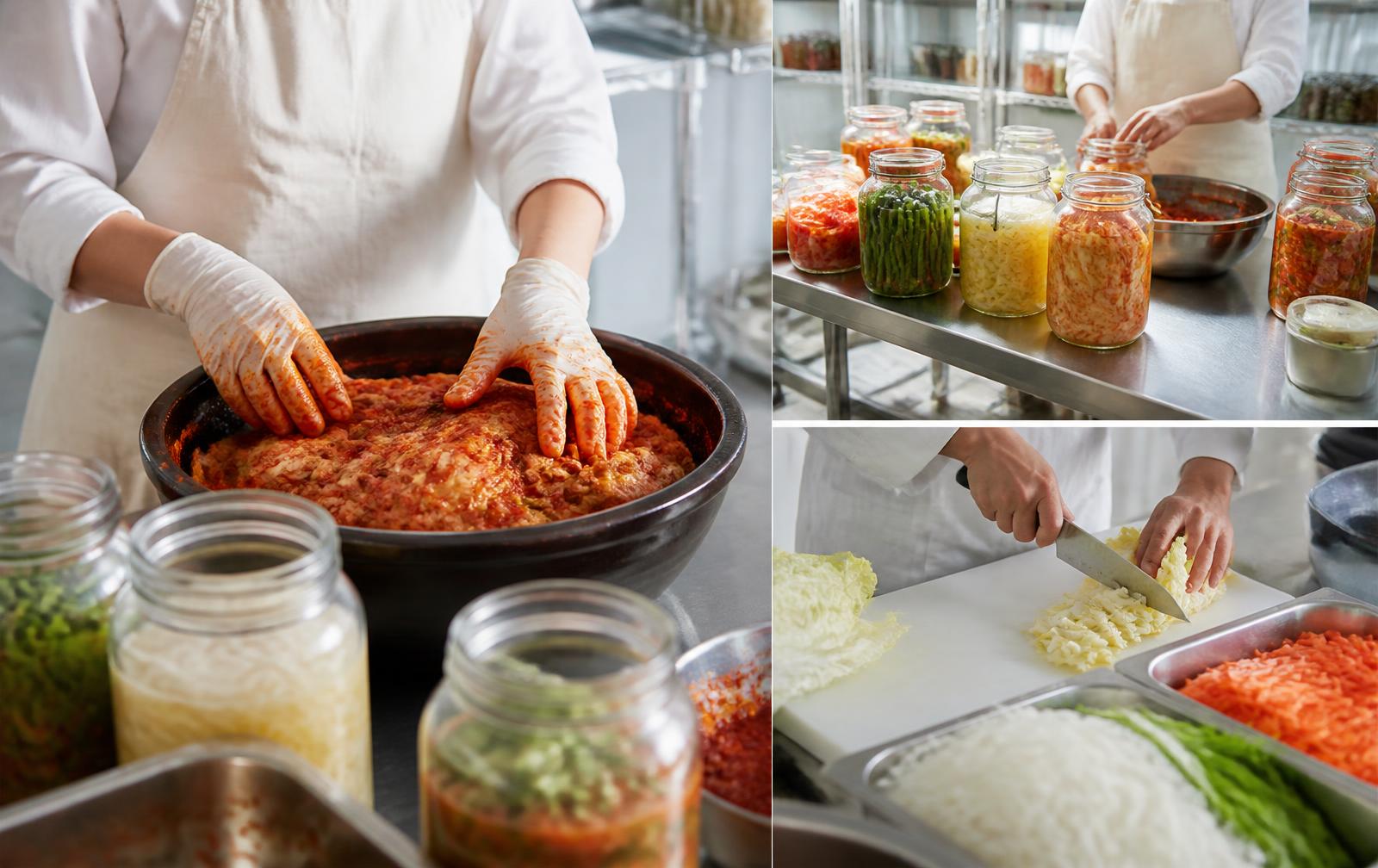 Preparation of fermented vegetables and preserved products in a processing kitchen